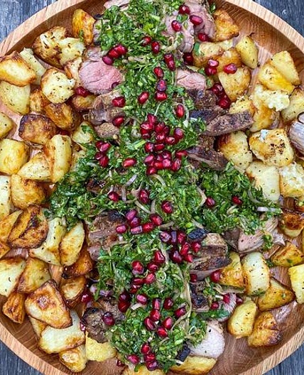 BBQ lamb with chermoula &amp; crispy tatties