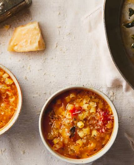 Squash and pasta soup with fried sage and parmesan