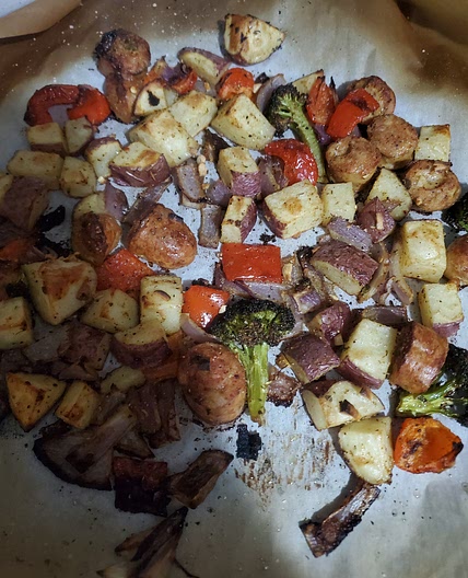 Weeknight sheet pan chicken sausage and veggies