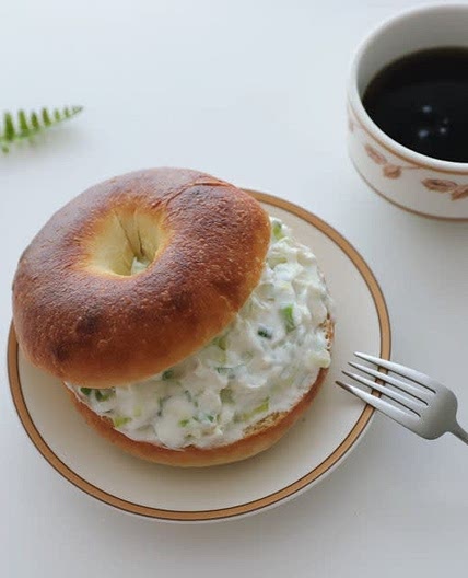 대파 크림치즈베이글 그릭요거트 베이글샌드위치 만들기 베이글맛있게먹는법