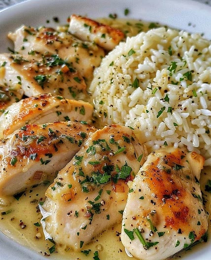 Chicken Scampi with Garlic Parmesan Rice