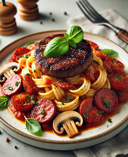 Pâtes steak et chorizo