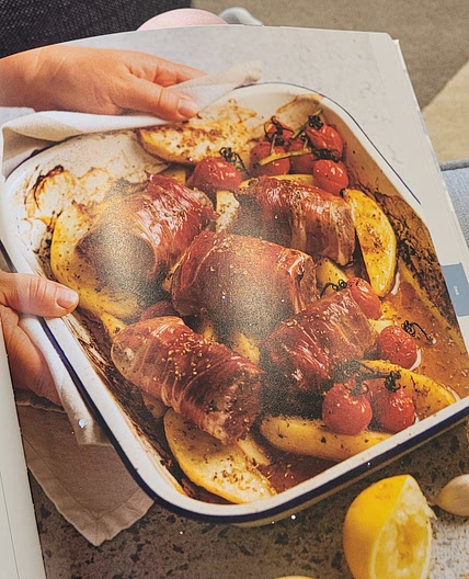 Prosciutto-wrapped Pork with Greek Lemon Potatoes