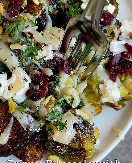 CRISPY BRUSSELS WITH PISTACHIOS &amp; HONEY-BOURSIN CREAM! These