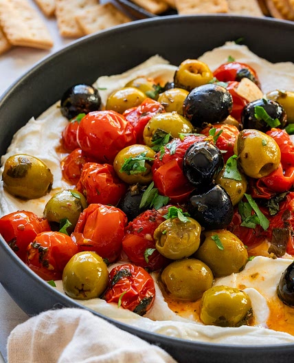 Whipped Feta Dip with Roasted Olives and Tomatoes