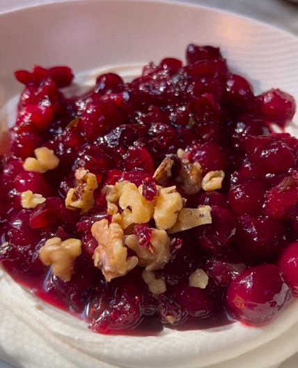 WHIPPED GOAT CHEESE with SPICY CRANBERRY SAUCE and HONEY WALNUT 