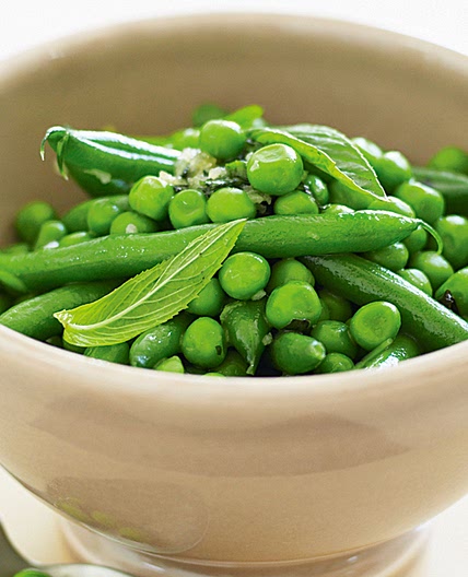 Peas and beans with minted garlic butter