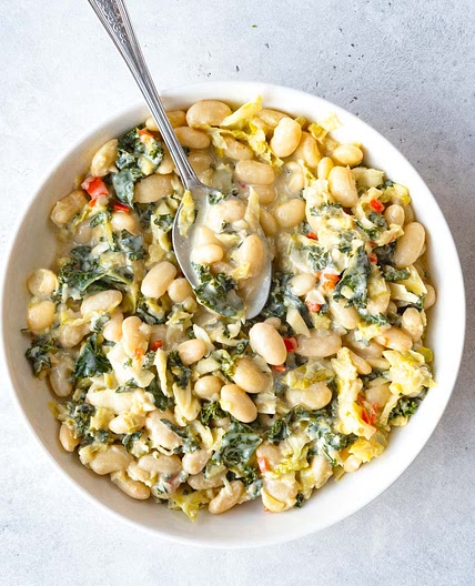 Easy Creamy Miso Beans with Cabbage