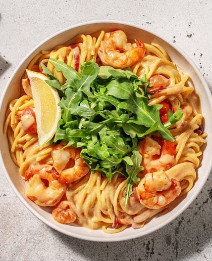 Snelle spaghetti met citroen-knoflookgarnalen