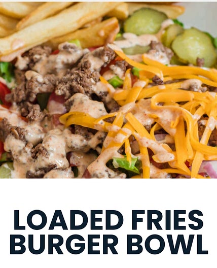 Loaded fries burger bowl high protein 428 cal  *
