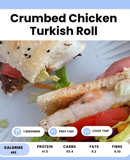 Chicken turkish bread roll 401 cal 1/2 vreadroll *