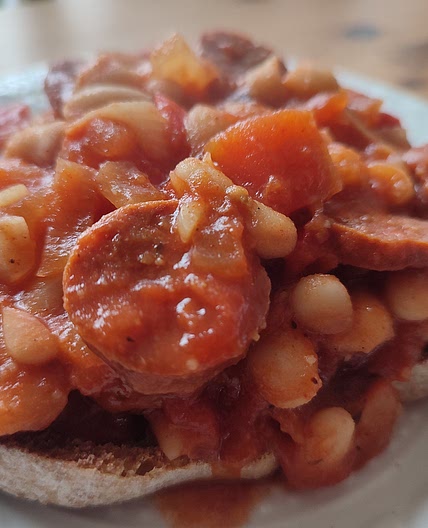 Spicy Beans and Chorizo on Toast