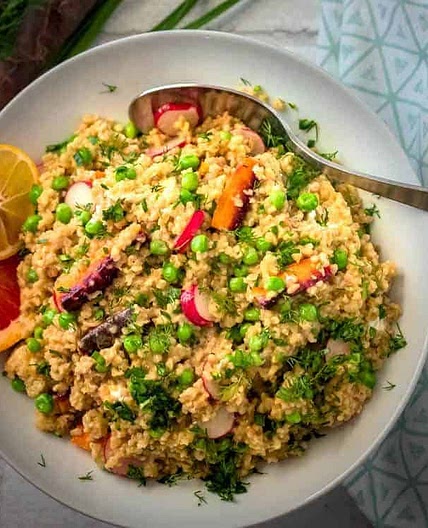 Freekeh Salad with Spring Vegetables and Citrus Dill Vinaigrette