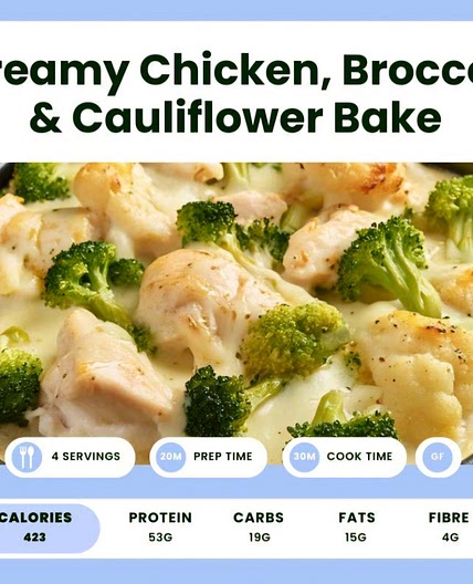 Creamy chicken broccoli, cauliflower bake 421 high protein  *