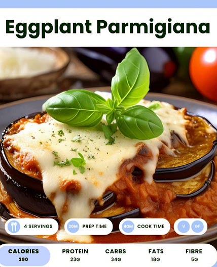Eggplant parmigana 441cal. 45g protein *