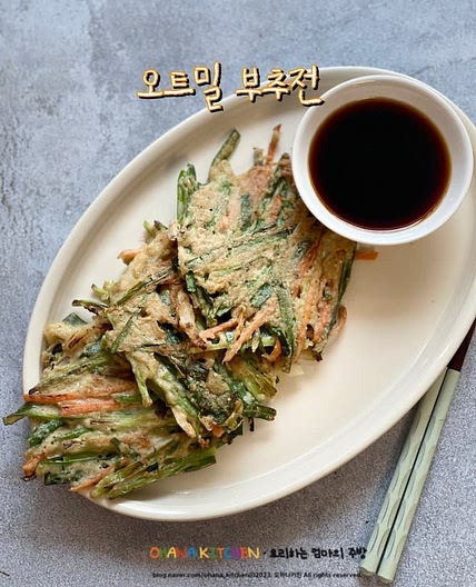 저탄수화물 식단 오트밀 부추전 만들기 야채전 오트밀 먹는법 효능 오트밀전