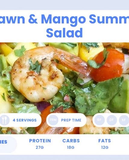Prawn mango salad 215cal 26g protein *