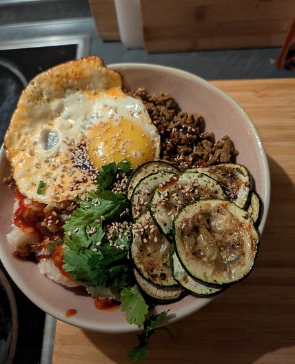 Ground Beef Sticky Rice Bowl