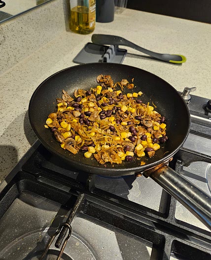 Savory Leek, Black Bean, and Corn Mushroom Medley
