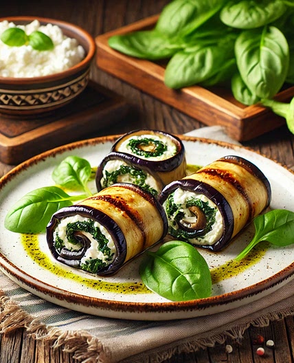 Grilled Eggplant Rolls with Spinach and Ricotta