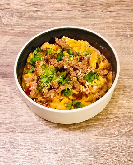 Tortellinis crémeux au fromage et au steak