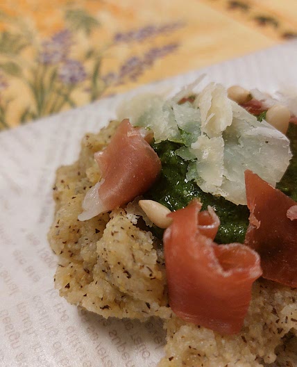 Polenta -  Prosciutto Crudo, rucola, and pine nuts
