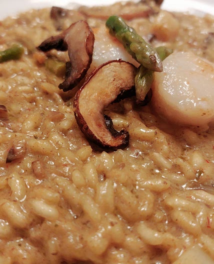 Risotto - Asparagus and saffron cream, mushrooms, and scallops