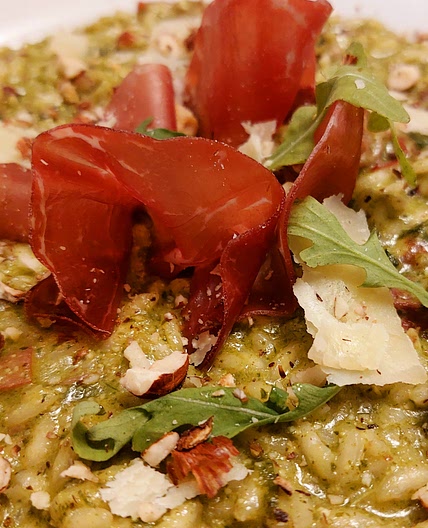 Risotto - Arugula pesto, bresaola, and hazelnuts