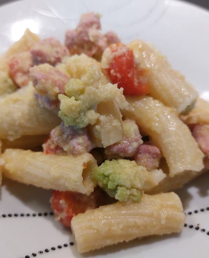 Pasta - Romanesco broccoli, italian sausage and cherry tomatoes.