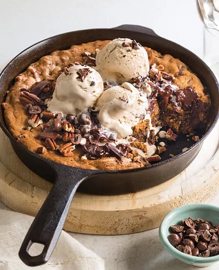 Gourmet Coffee Bourbon Chocolate chip Pecan skillet cookie