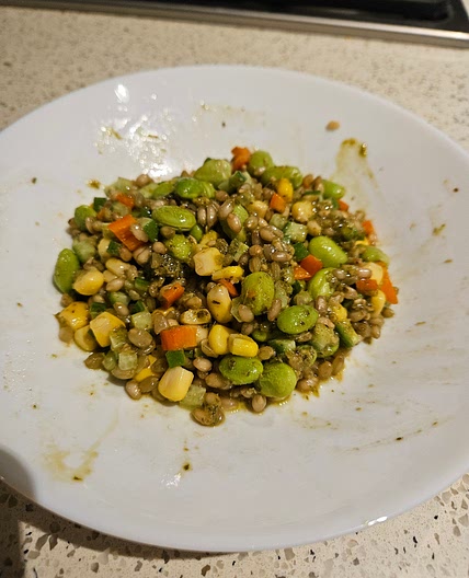 Freekeh Bowl with Pesto, Edamame, and Corn