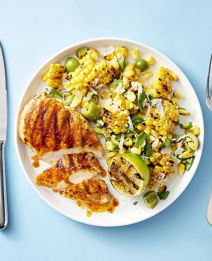 Grilled chicken with smoky corn