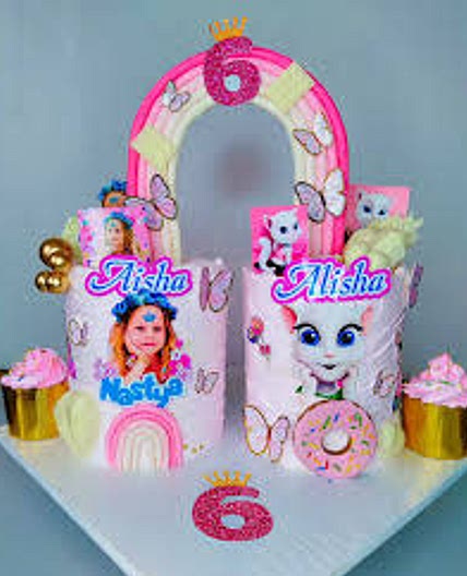 Like Nastya and Talking Angela themed cakes