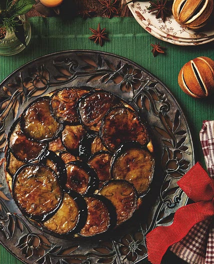 Aubergine, courgette and yoghurt upside-down cake