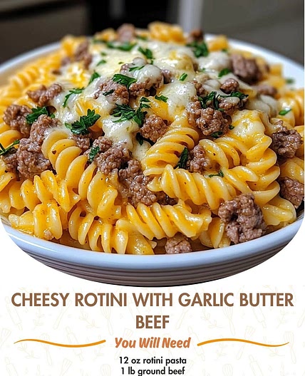 Cheesy Rotini with Garlic Butter Beef