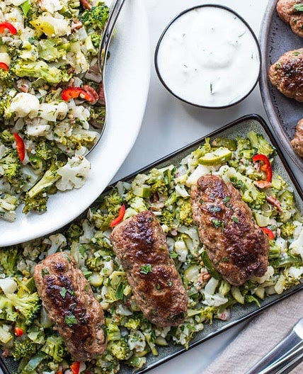 Beef Kefta with Veggie Pilaf