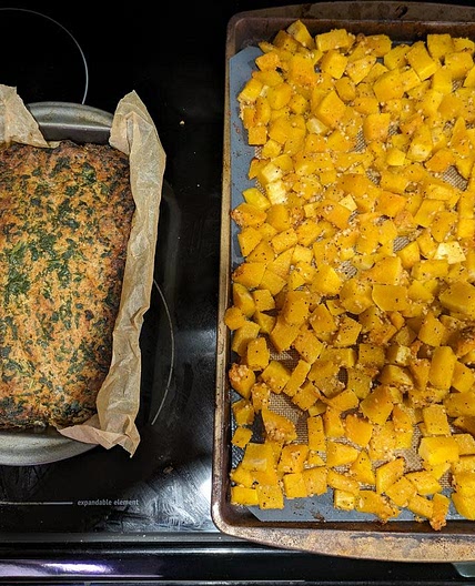 Spinach Meatloaf with Roasted Butternut Squash