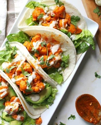 Vegan buffalo cauliflower tacos