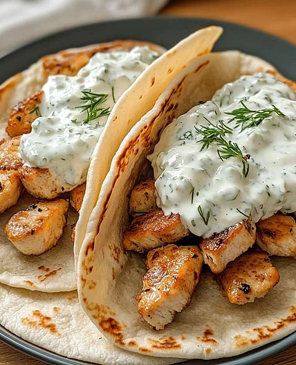 Hähnchen-Gyros mit cremiger Feta-Tzatziki-Sauce