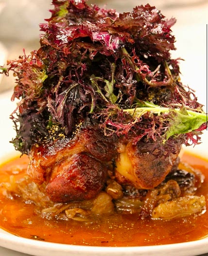 Pan roasted pork chop with sambuca braised fennel