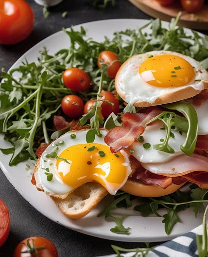 Bagel mit Spiegelei und Bacon