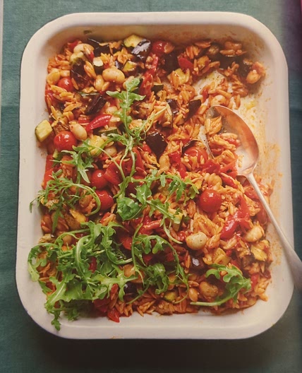 Ella: Roasted Pepper, Thyme, Butter bean tray bake