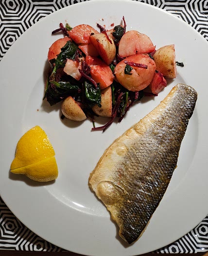 Sea bass with Croatian blitva