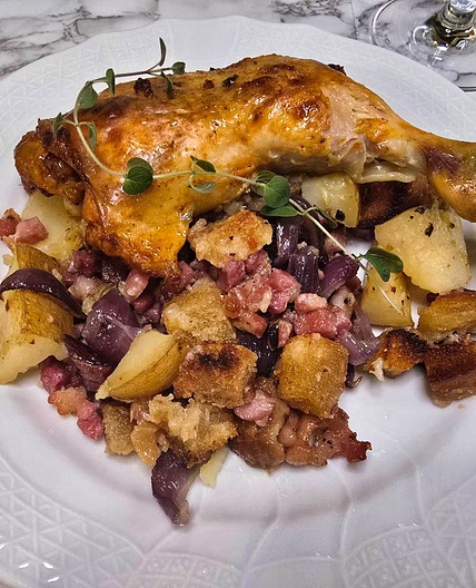 Sheet-Pan Chicken with Croutons and Bacon