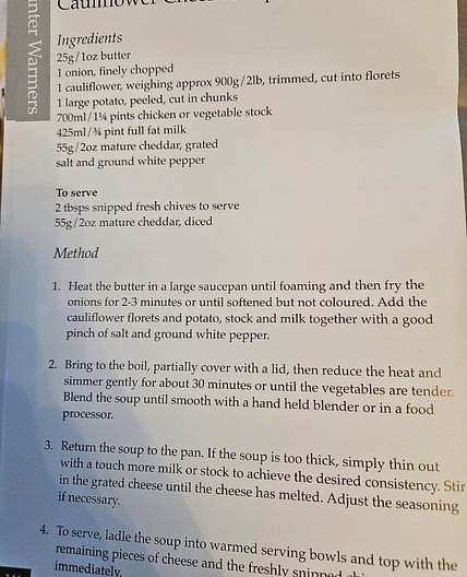 Cauliflower Cheese Soup from soup book