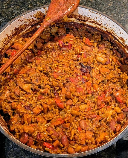 Baked Rice and Beans with Vegetables