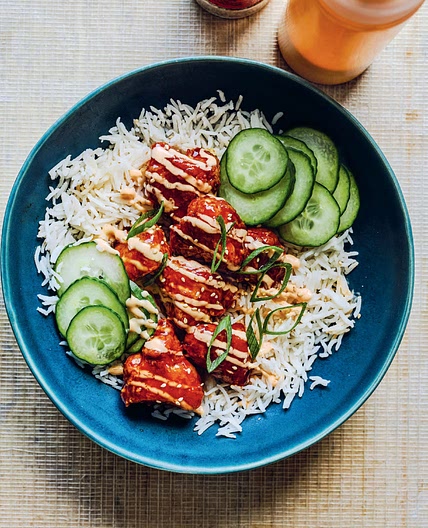 Sticky Korean Popcorn Chicken Rice Bowl