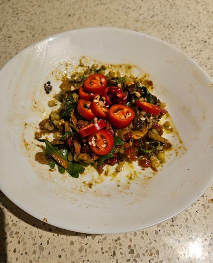 Pesto Couscous with Garlic Mushrooms