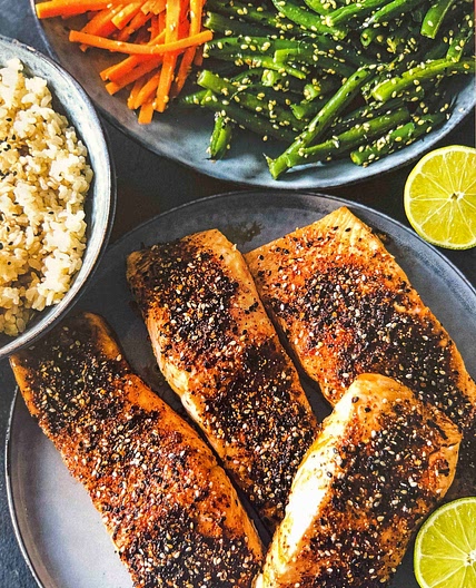 Japanese Salmon with Crunchy veggies and rice 
