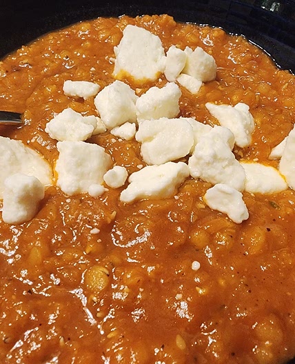 Tomato-Lentil Soup With Goat Cheese